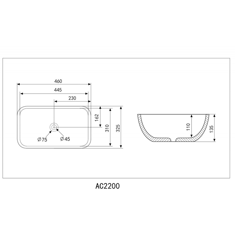 Раковина накладная Abber Rechteck AC2200MBG 46x32,5x13,5 (темно-зеленый матовый)