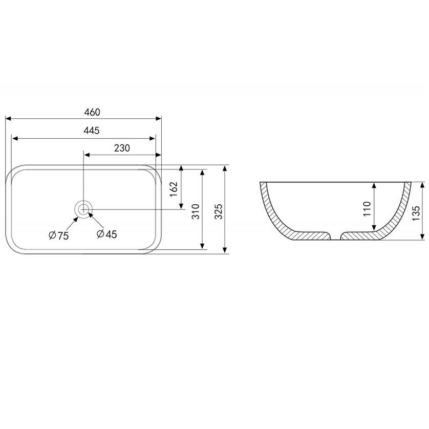 Раковина накладная Abber Rechteck AC2200MMG 46x32,5x13,5 (золотой матовый)