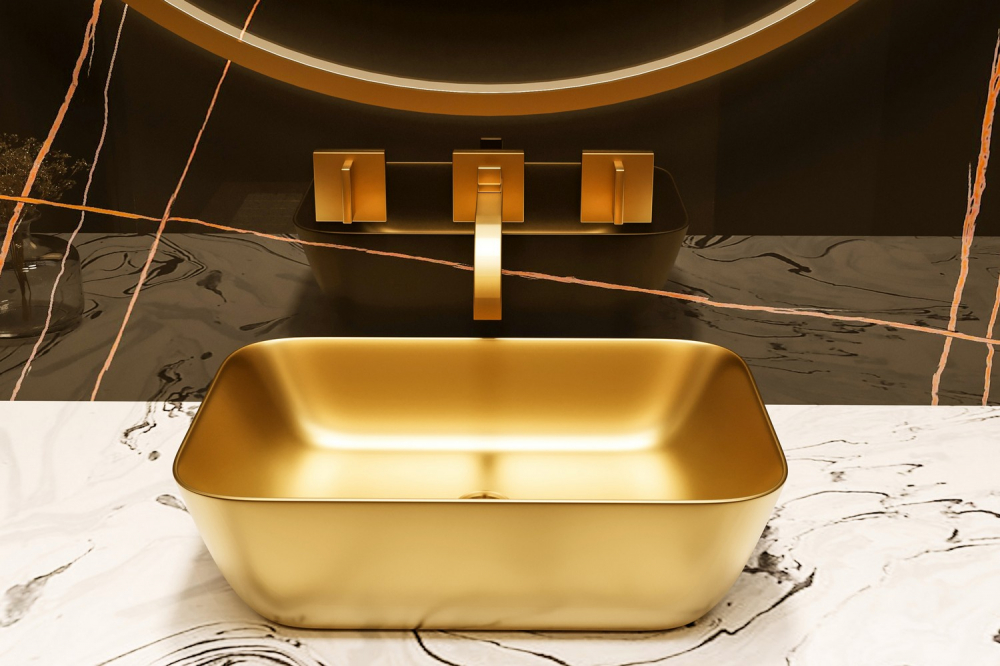 Раковина накладная Abber Rechteck AC2200MMG 46x32,5x13,5 (золотой матовый)