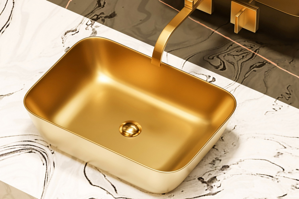 Раковина накладная Abber Rechteck AC2200MMG 46x32,5x13,5 (золотой матовый)