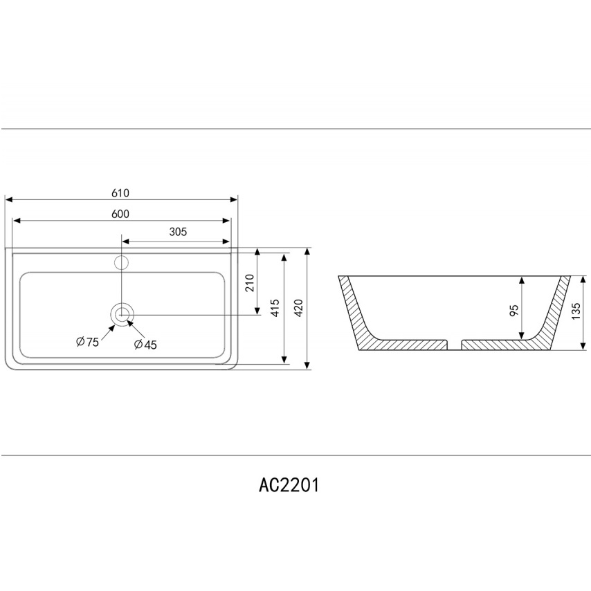 Раковина накладная Abber Rechteck AC2201 61x42x13,5 (белый)