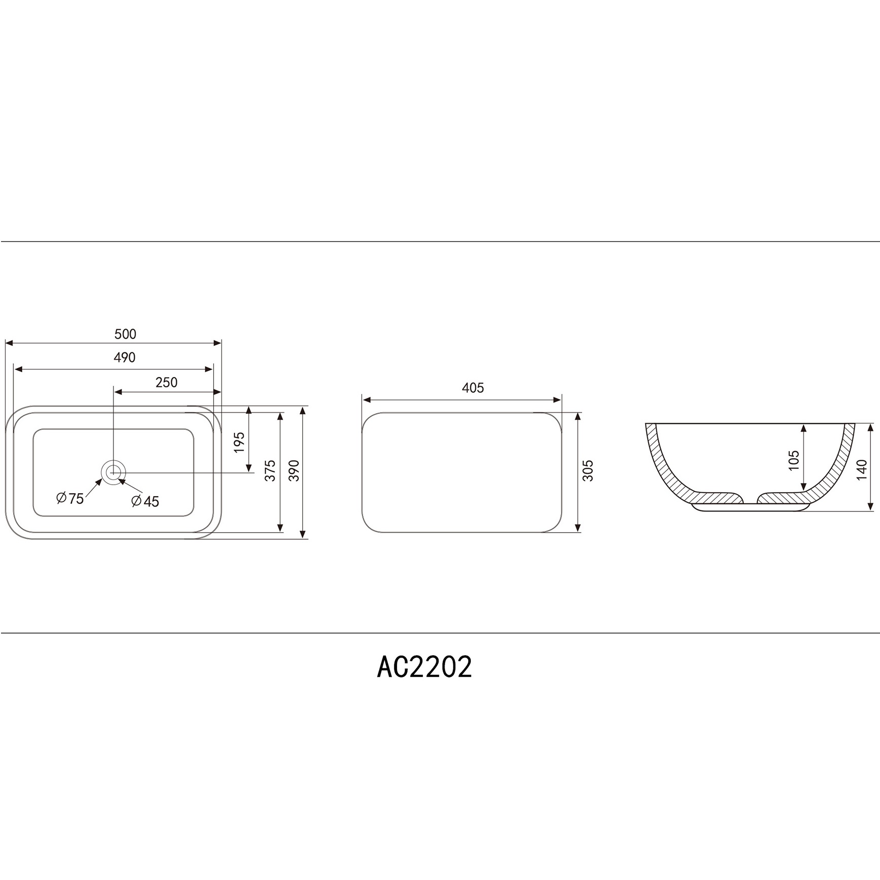 Раковина накладная Abber Rechteck AC2202MB 50x39x14 (черный матовый)