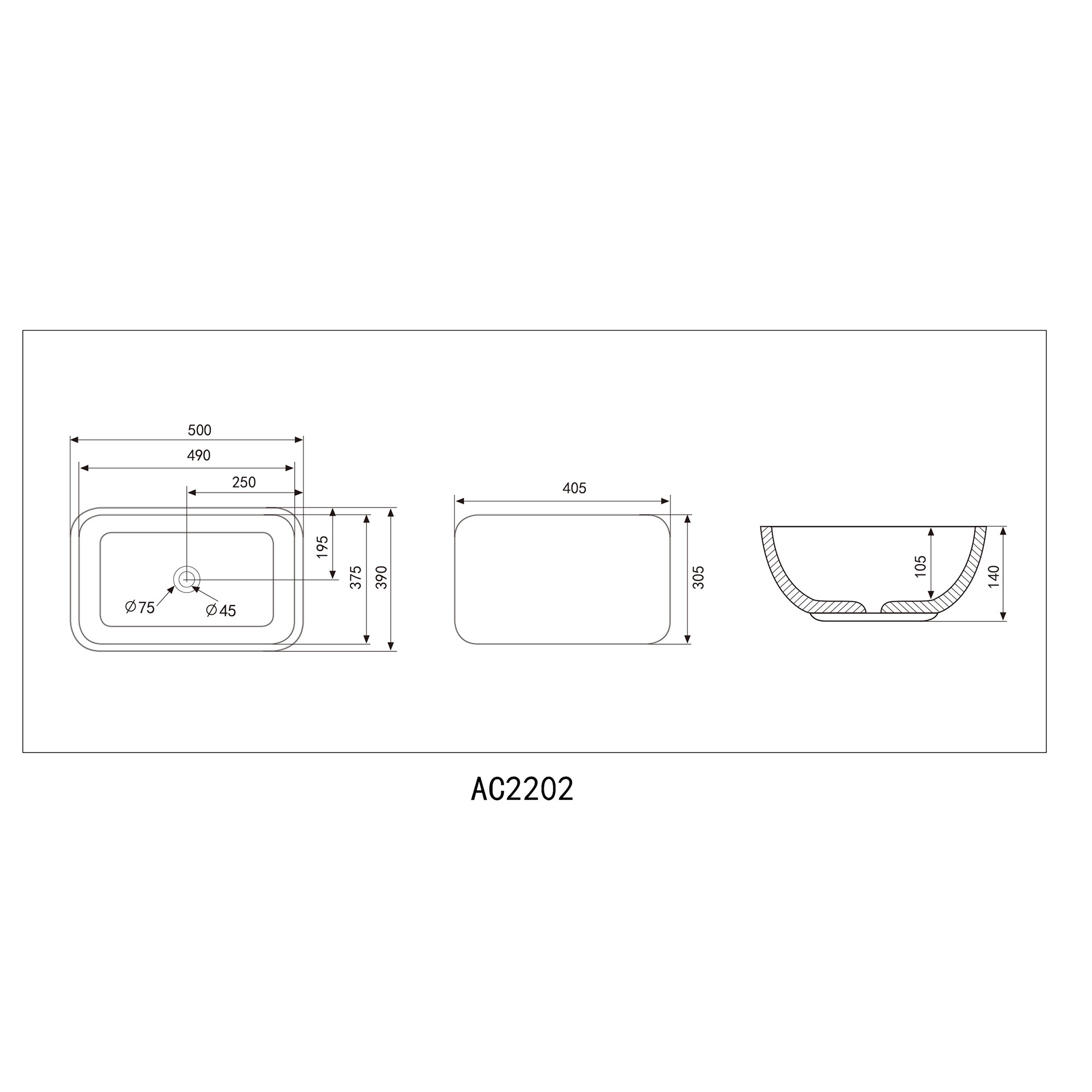 Раковина накладная Abber Rechteck AC2202MBE 50x39x14 (светло-бежевый матовый)