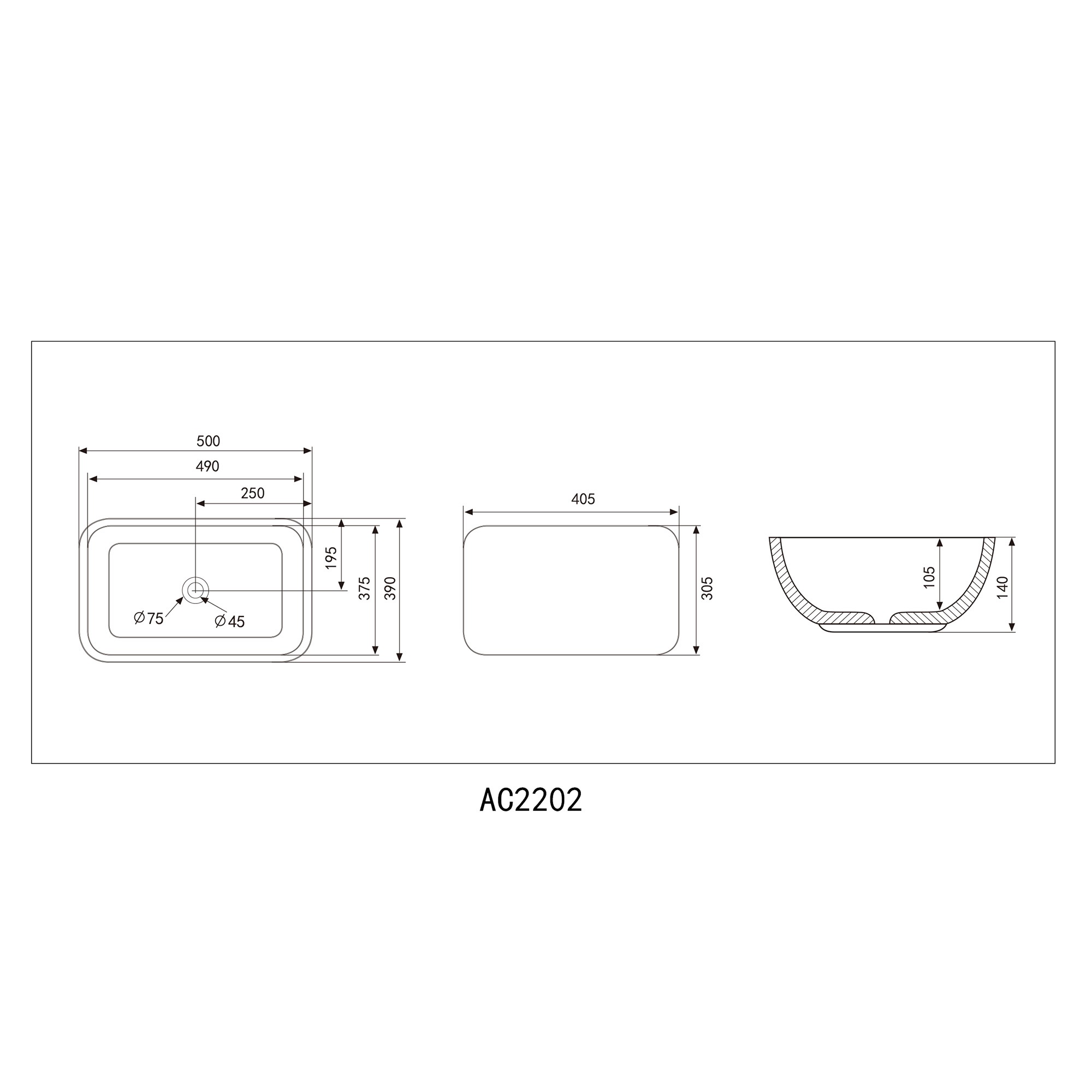 Раковина накладная Abber Rechteck AC2202MG 50x39x14 (серый матовый)