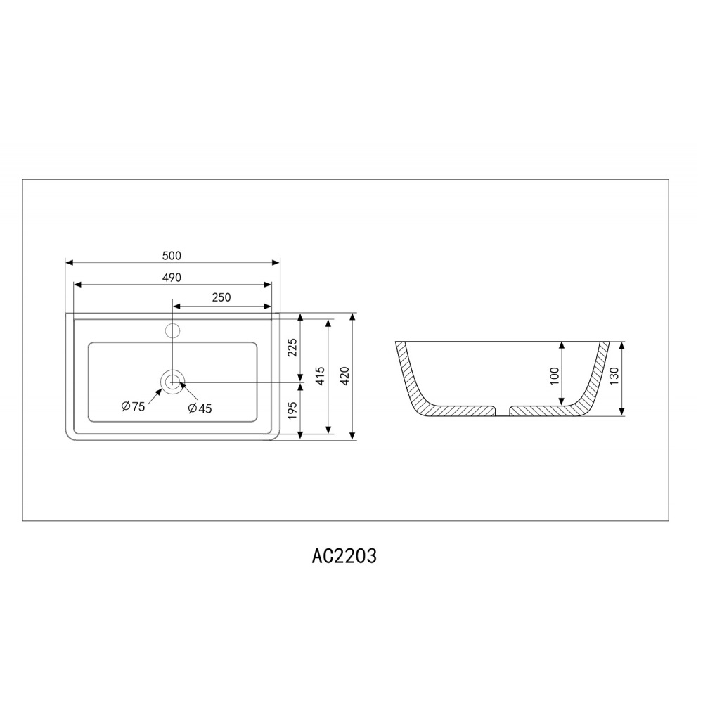 Раковина накладная Abber Rechteck AC2203 50x42x13 (белый)