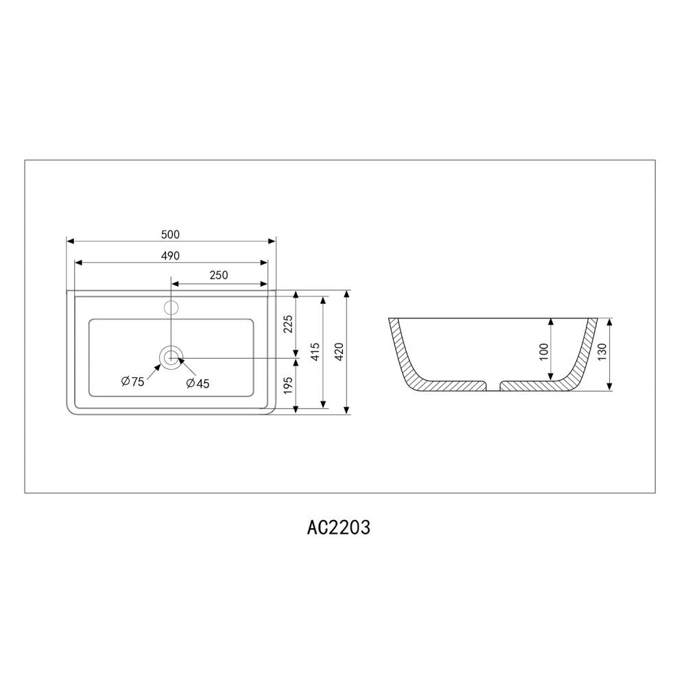 Раковина накладная Abber Rechteck AC2203MB 50x42x13  (черный матовый)