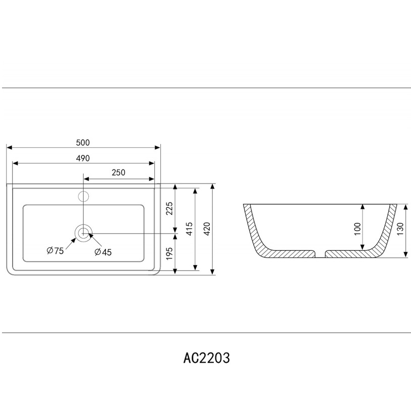 Раковина накладная Abber Rechteck AC2203MSB 50x42x13 (синий матовый)