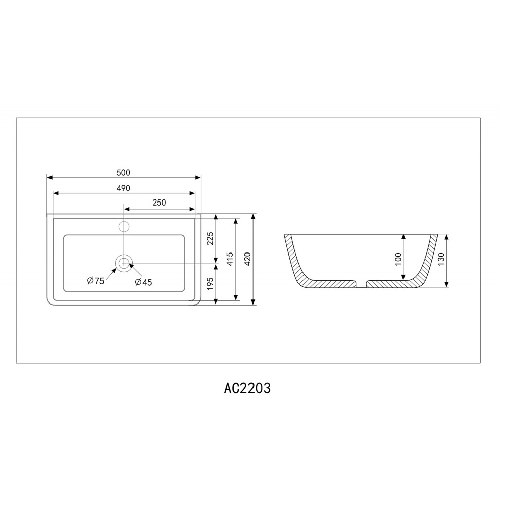 Раковина накладная Abber Rechteck AC2203MSB 50x42x13 (синий матовый)