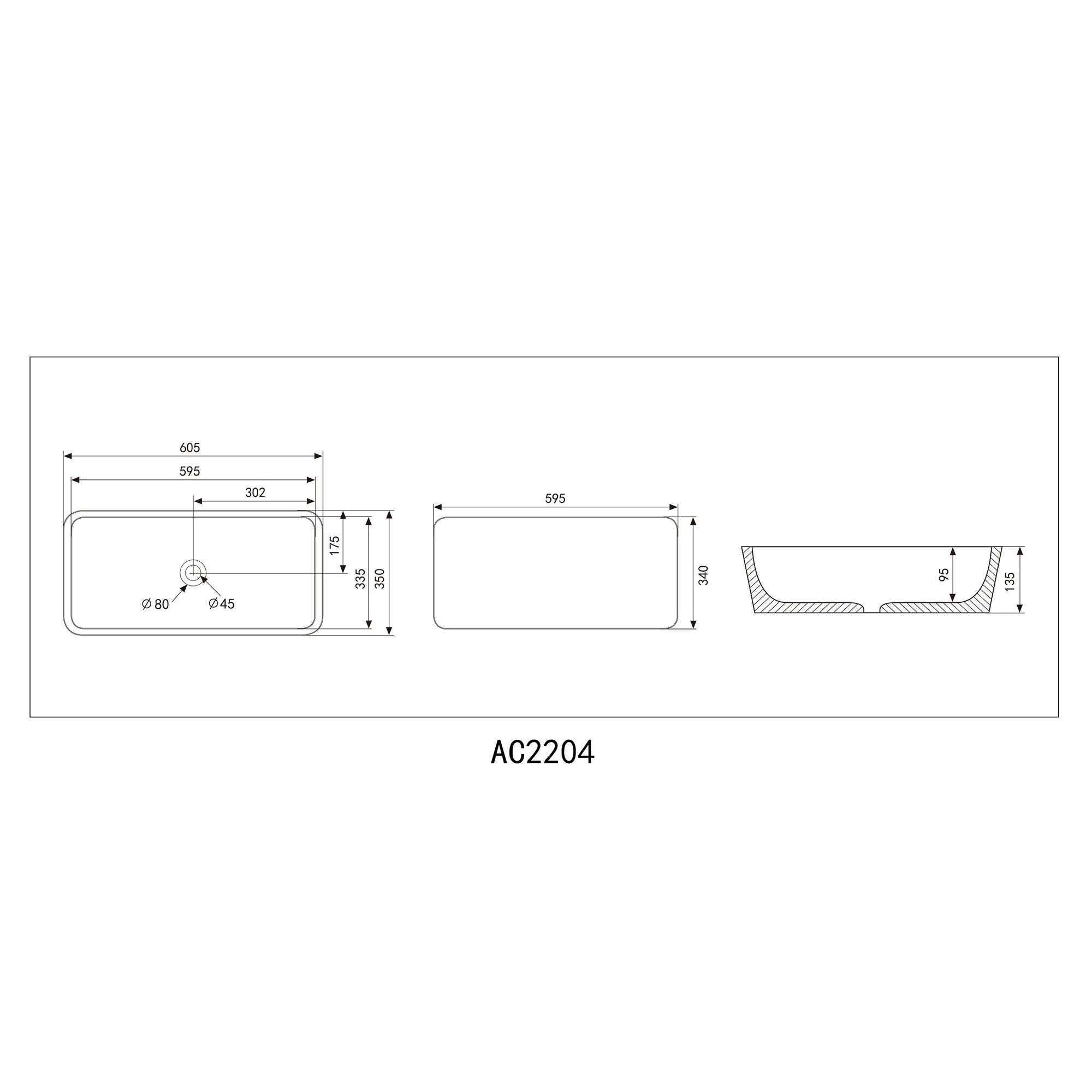 Раковина накладная Abber Rechteck AC2204 60,5x35x13,5 (белый)