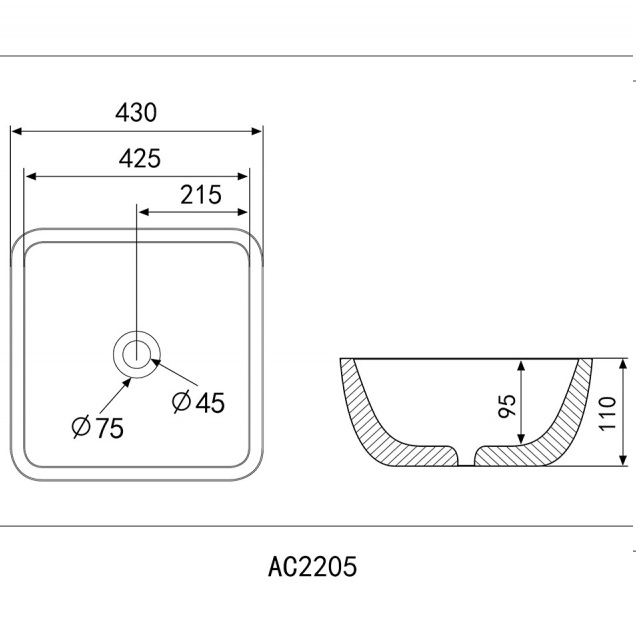 Раковина накладная Abber Rechteck AC2205 43x43x11 (белый)