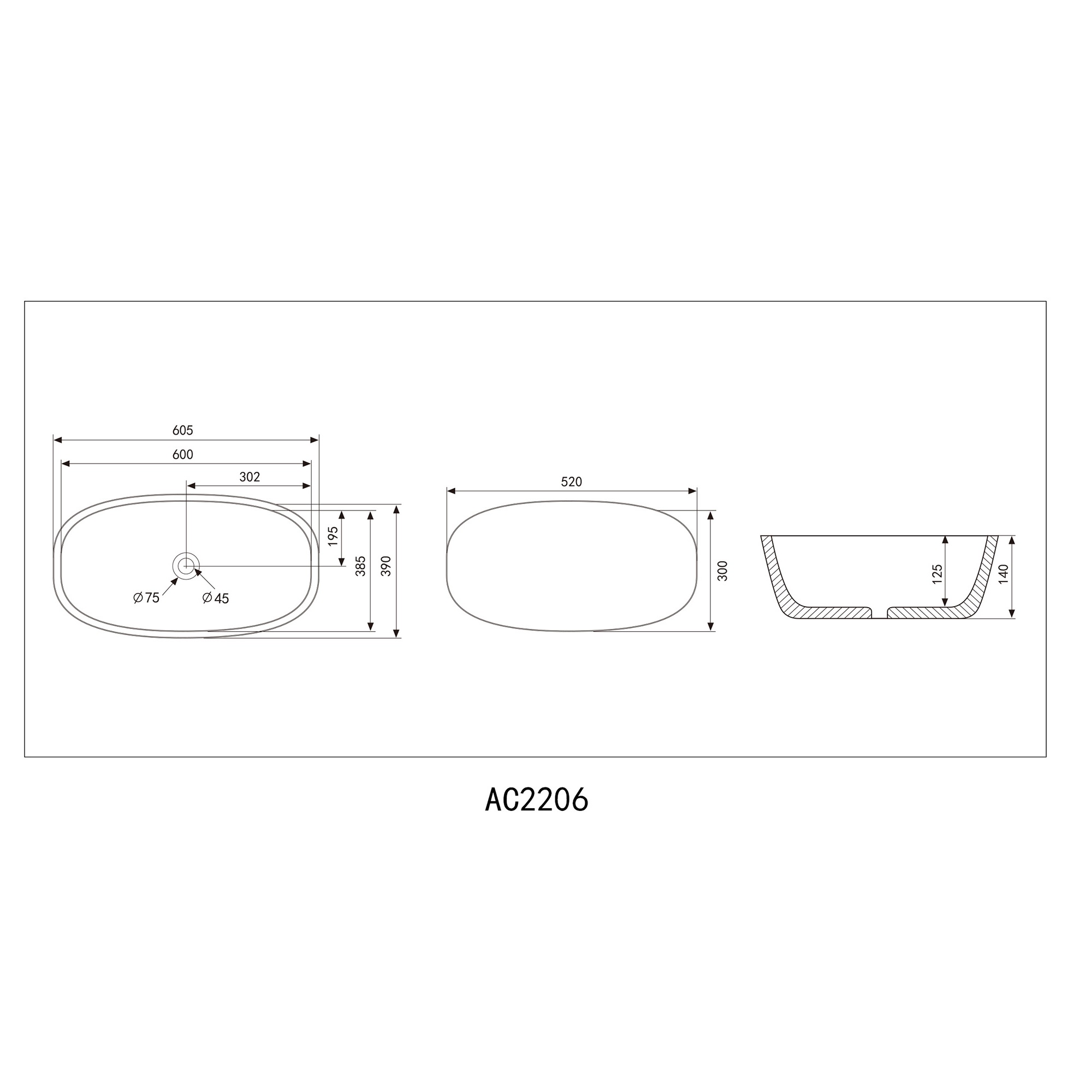 Раковина накладная Abber Rechteck AC2206MW 60,5x39x14 (белый матовый)