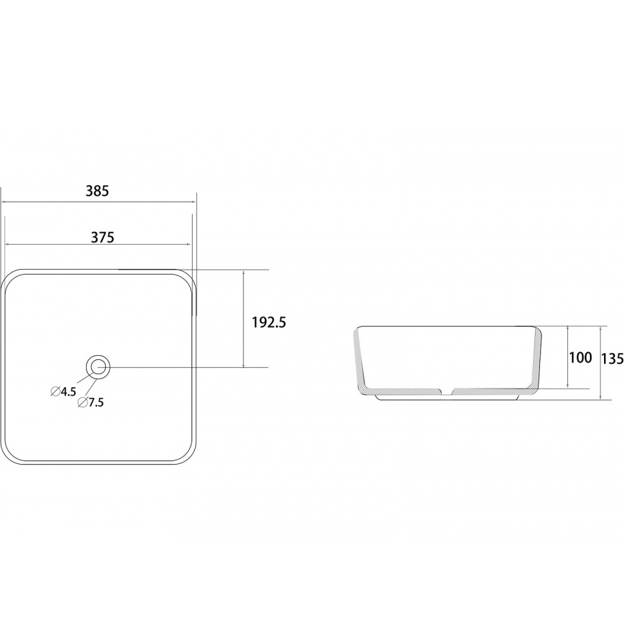 Раковина накладная Abber Rechteck AC2211MB 38,5х38,5х13,5 (черный матовый)