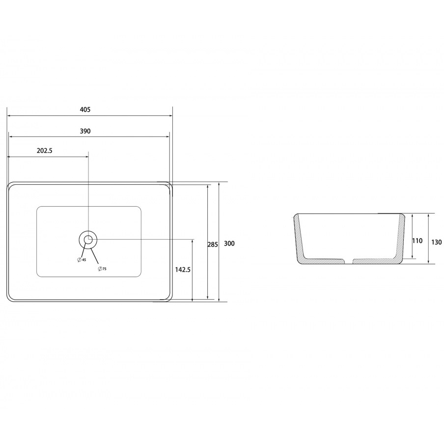 Раковина накладная Abber Rechteck AC2213MB 40,5x30x13 (черный матовый)