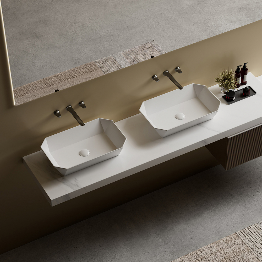 Раковина накладная Abber Rechteck AC2218 70х36х16 (белый), с донным клапаном