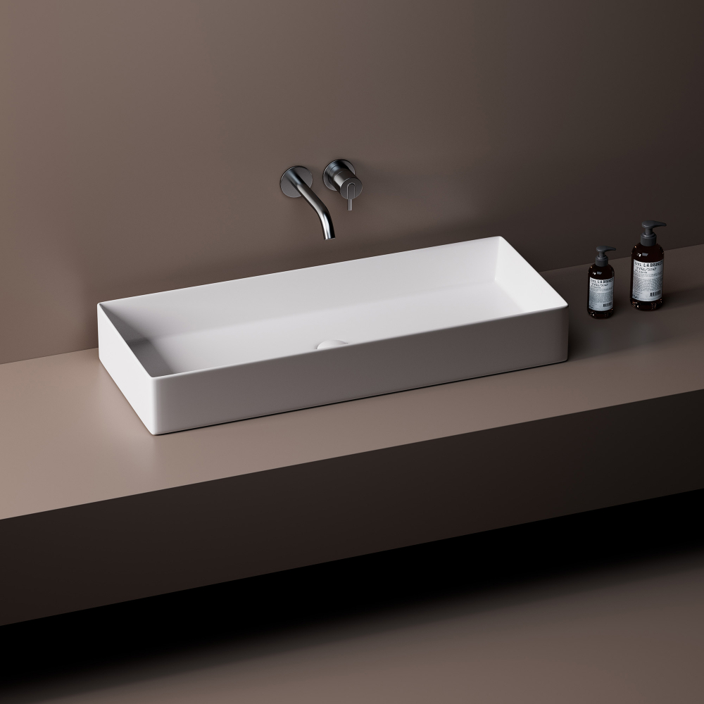 Раковина накладная Abber Rechteck AC2219 80х36х16 (белый), с донным клапаном