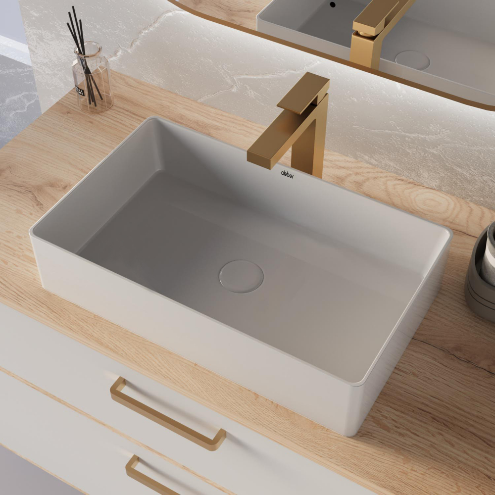 Раковина накладная Abber Rechteck AC2220 60х36х16 (белый), с донным клапаном