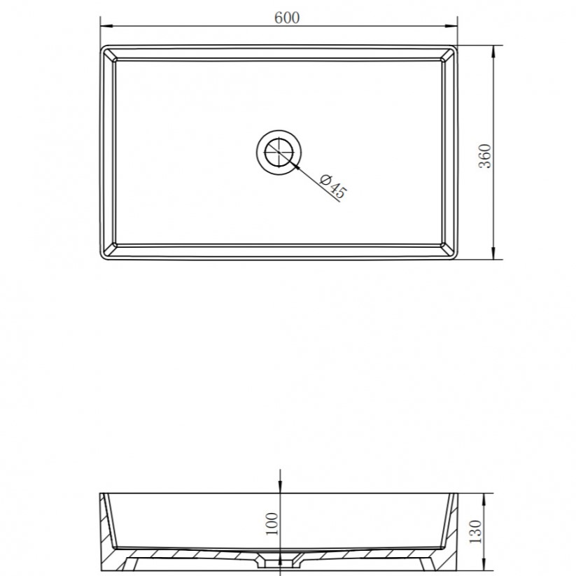 Раковина накладная Abber Rechteck AC2220 60х36х16 (белый), с донным клапаном