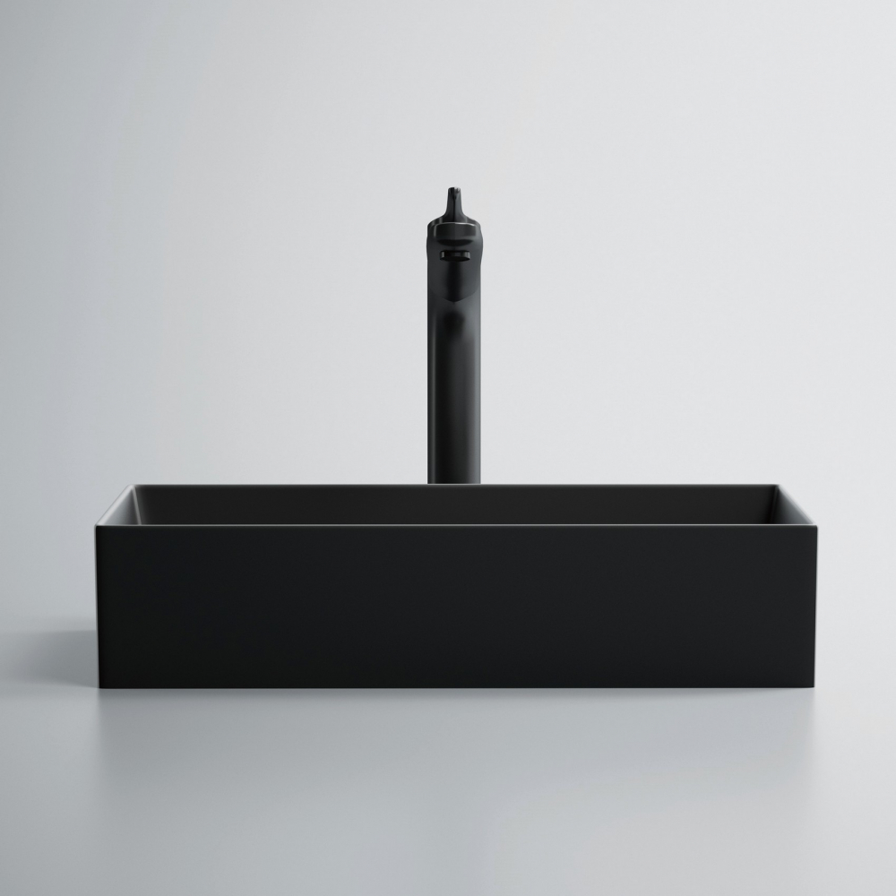 Раковина накладная Abber Rechteck AC2220MB 60х36х16 (черный матовый), с донным клапаном