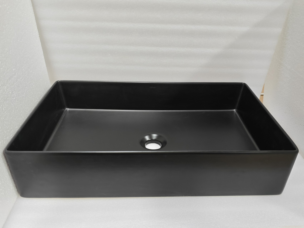 Раковина накладная Abber Rechteck AC2220MB 60х36х16 (черный матовый), с донным клапаном