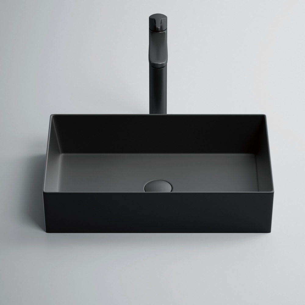 Раковина накладная Abber Rechteck AC2220MB 60х36х16 (черный матовый), с донным клапаном