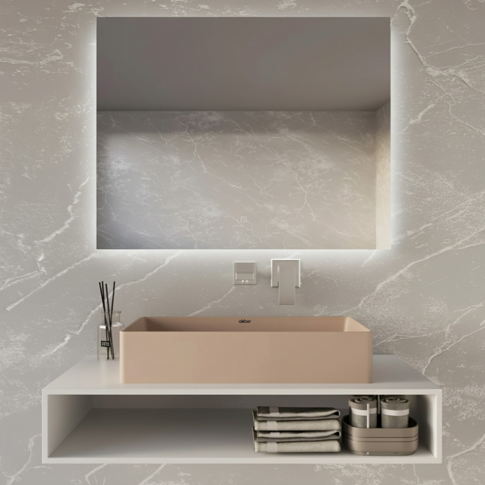 Раковина накладная Abber Rechteck AC2220MK 60х36х16 (хаки матовый), с донным клапаном