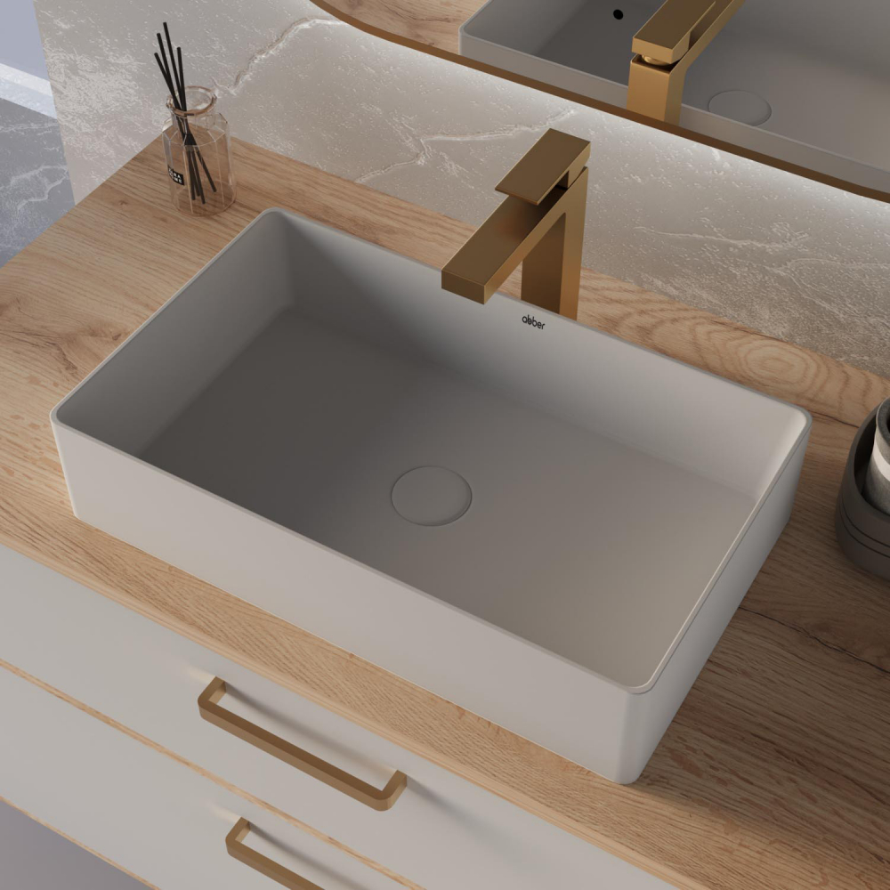 Раковина накладная Abber Rechteck AC2220MW 60х36х16 (белый матовый), с донным клапаном