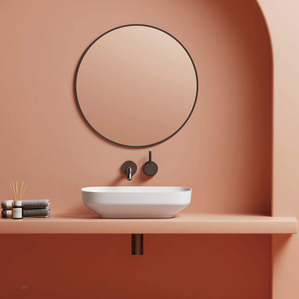 Раковина накладная Abber Rechteck AC2221 58.5х38х14 (белый), с донным клапаном