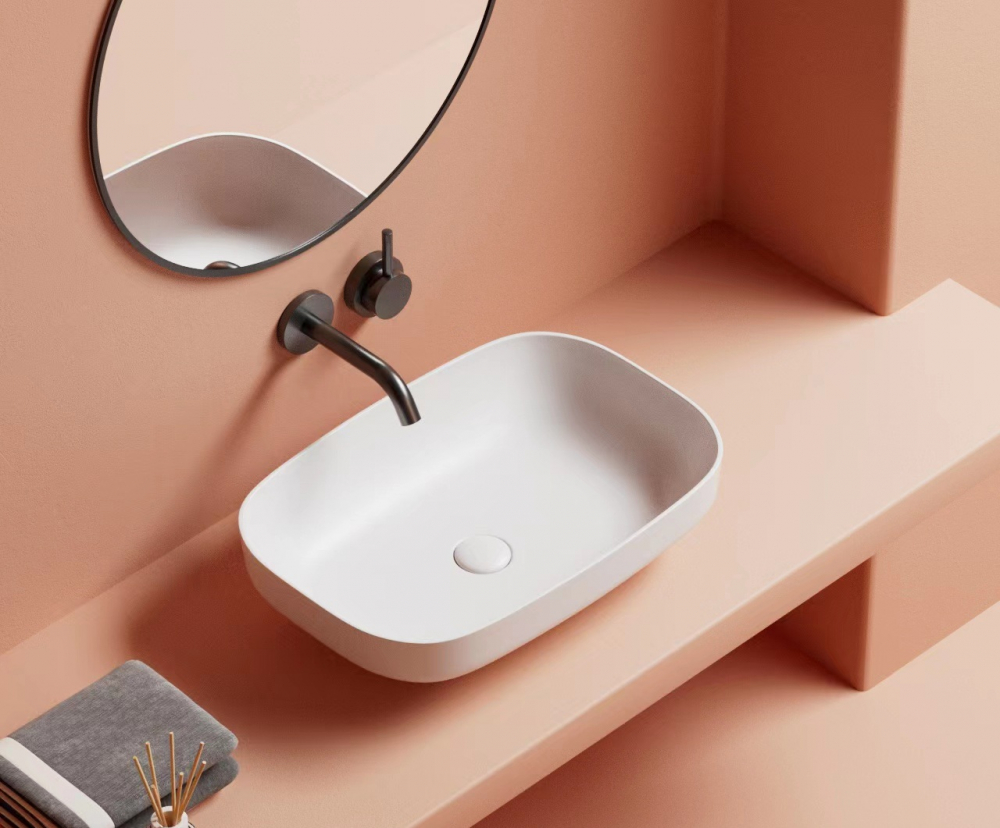 Раковина накладная Abber Rechteck AC2221 58.5х38х14 (белый), с донным клапаном