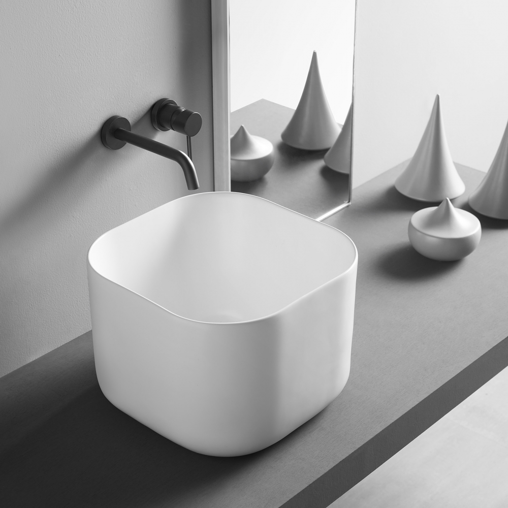 Раковина накладная Abber Rechteck AC2222 40.5х40.5х28.5 (белый), с донным клапаном