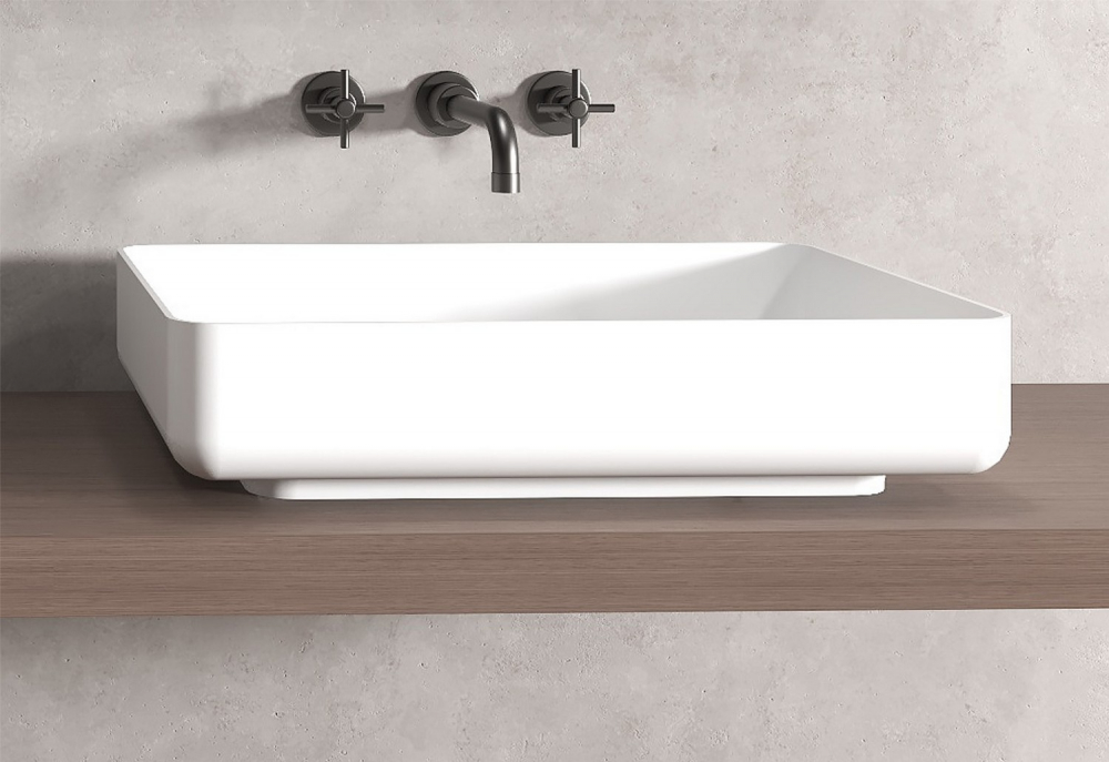 Раковина накладная Abber Stein AS2629 55x40x12.5 (белый матовый), искусственный камень