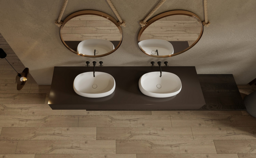 Раковина накладная Abber Stein AS2632 58x38x14 (белый матовый), искусственный камень