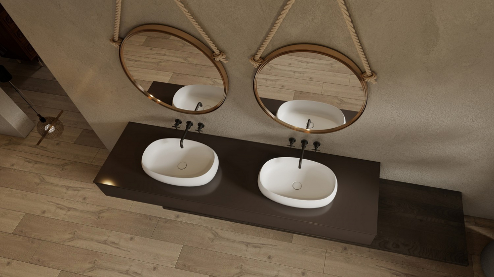 Раковина накладная Abber Stein AS2632 58x38x14 (белый матовый), искусственный камень