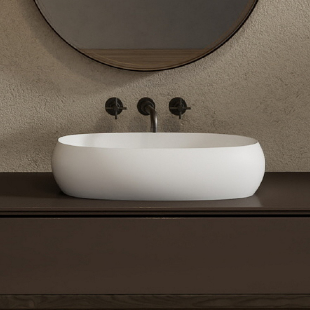 Раковина накладная Abber Stein AS2632 58x38x14 (белый матовый), искусственный камень