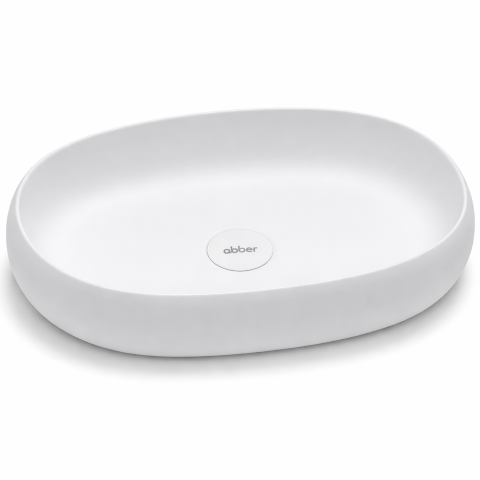 Раковина накладная Abber Stein AS2632 58x38x14 (белый матовый), искусственный камень