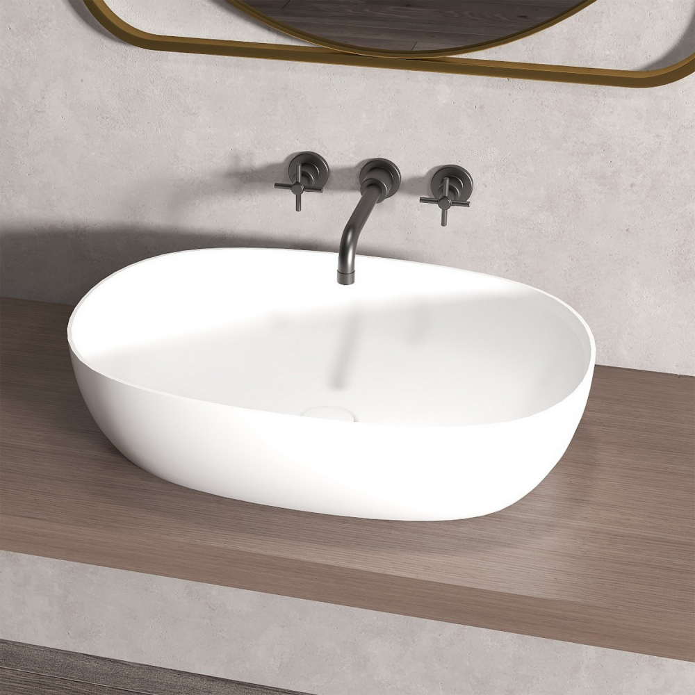 Раковина накладная Abber Stein AS2633 60x40x15 (белый матовый), искусственный камень