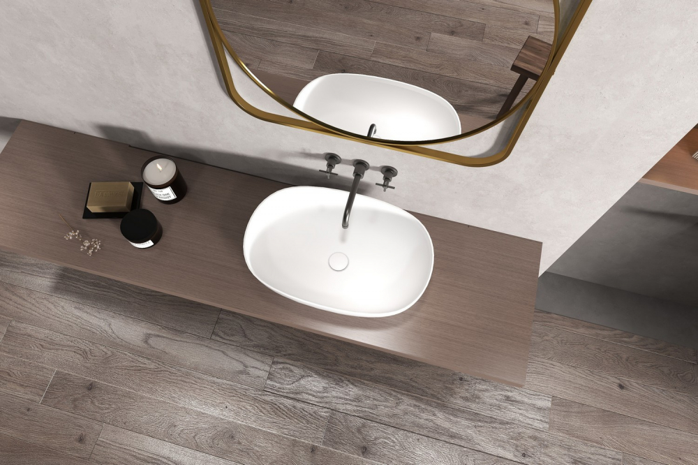 Раковина накладная Abber Stein AS2633 60x40x15 (белый матовый), искусственный камень