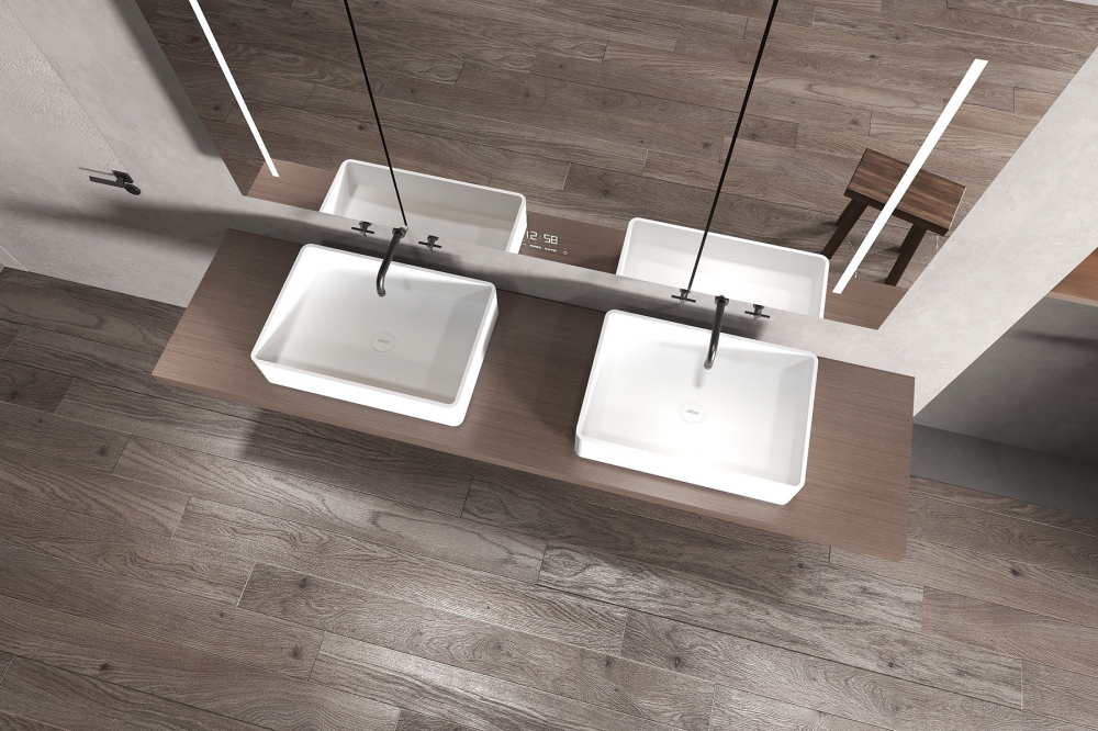 Раковина накладная Abber Stein AS2634 55x37,5x14 (белый матовый), искусственный камень