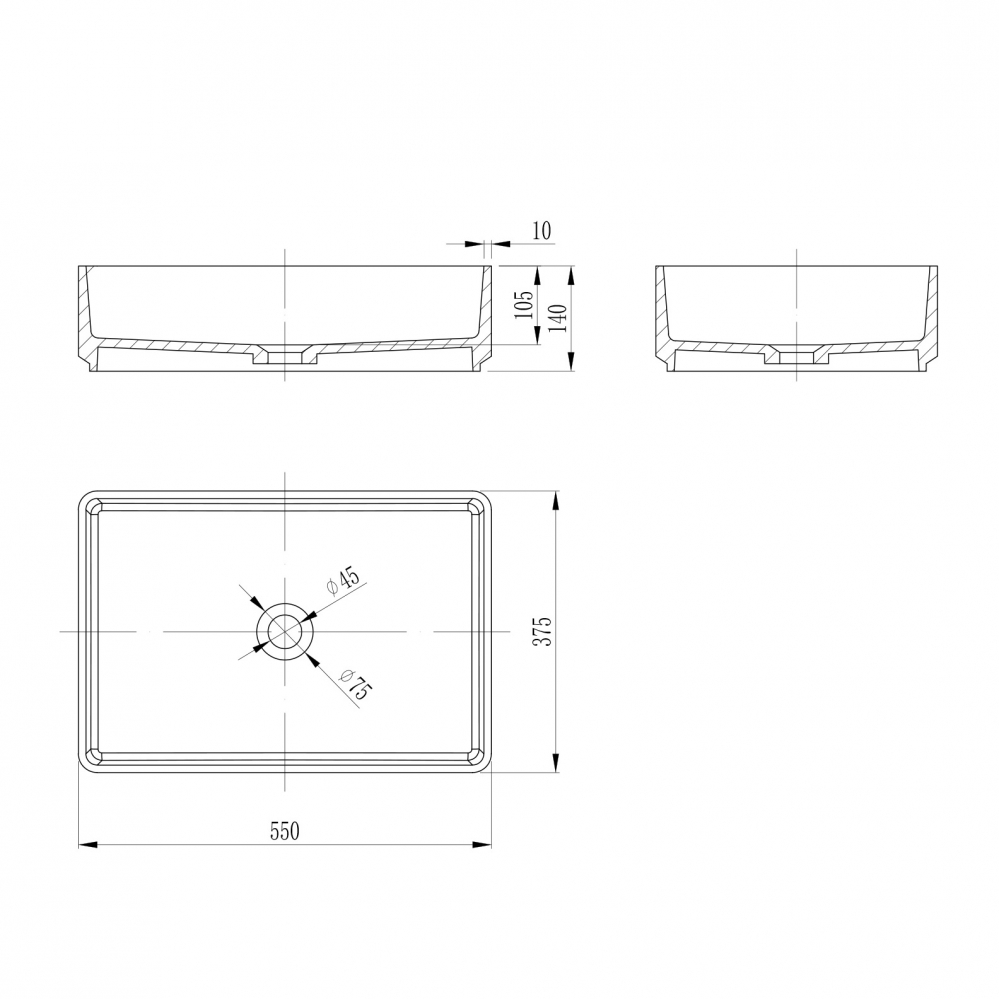 Раковина накладная Abber Stein AS2634 55x37,5x14 (белый матовый), искусственный камень