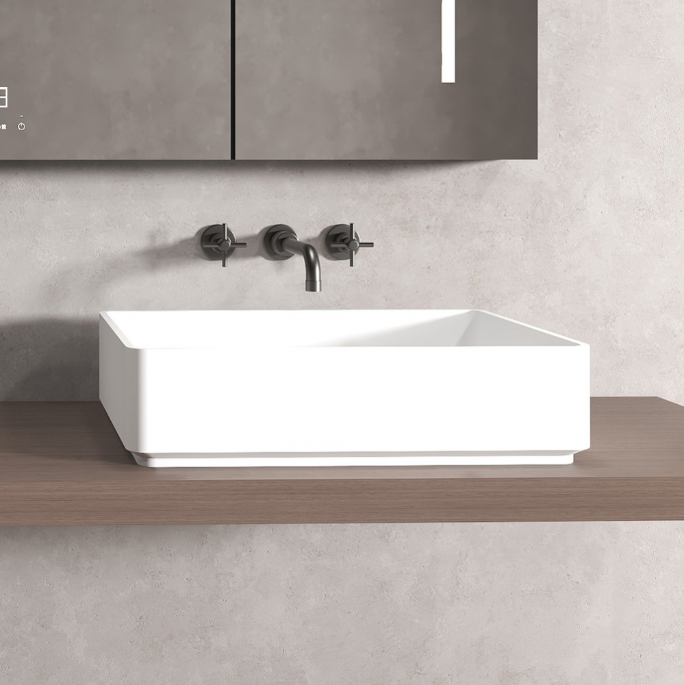 Раковина накладная Abber Stein AS2634 55x37,5x14 (белый матовый), искусственный камень