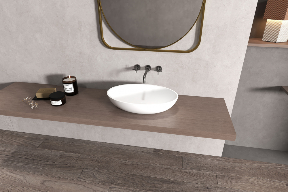 Раковина накладная Abber Stein AS2635 55x35x12 (белый матовый), искусственный камень