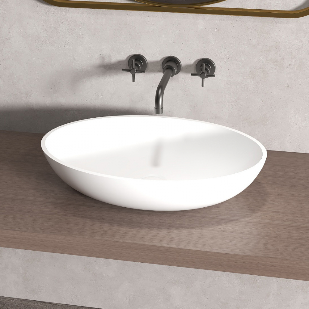 Раковина накладная Abber Stein AS2635 55x35x12 (белый матовый), искусственный камень