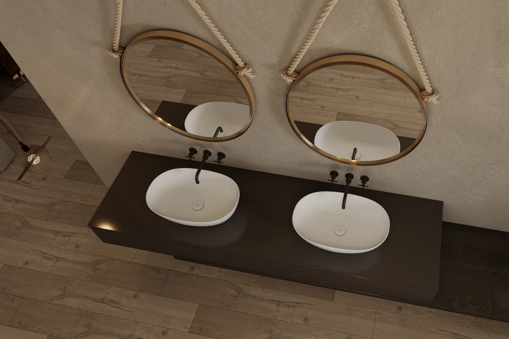 Раковина накладная Abber Stein AS2636 56x38x15 (белый матовый), искусственный камень