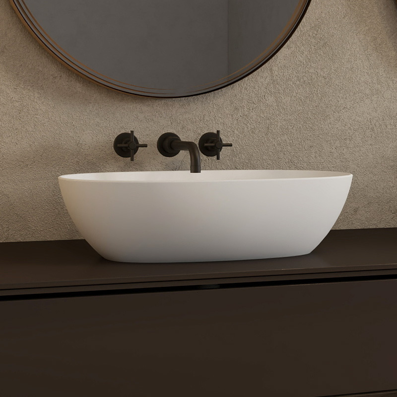 Раковина накладная Abber Stein AS2636 56x38x15 (белый матовый), искусственный камень