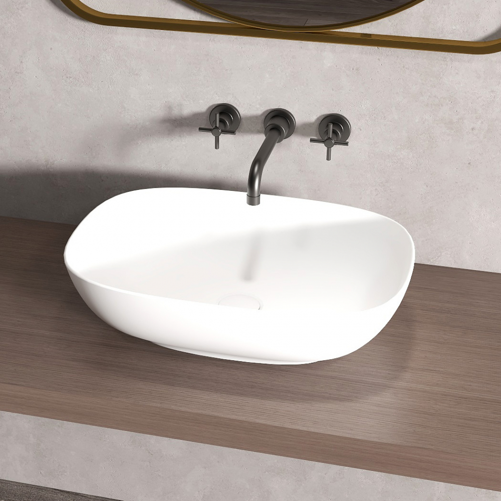 Раковина накладная Abber Stein AS2637 51,5x36x14 (белый матовый), искусственный камень