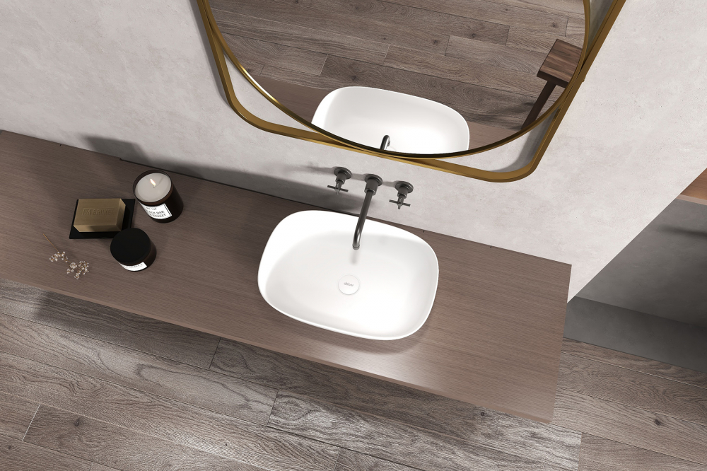 Раковина накладная Abber Stein AS2637 51,5x36x14 (белый матовый), искусственный камень