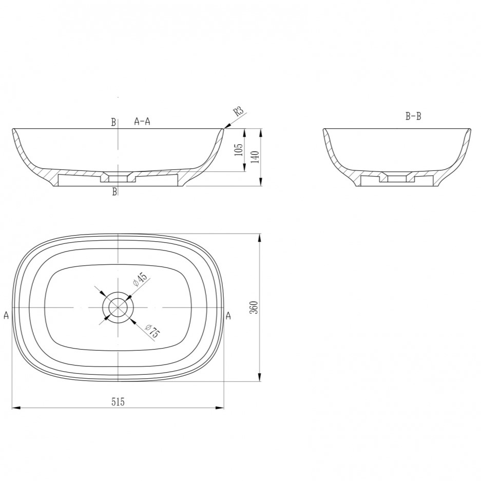Раковина накладная Abber Stein AS2637 51,5x36x14 (белый матовый), искусственный камень