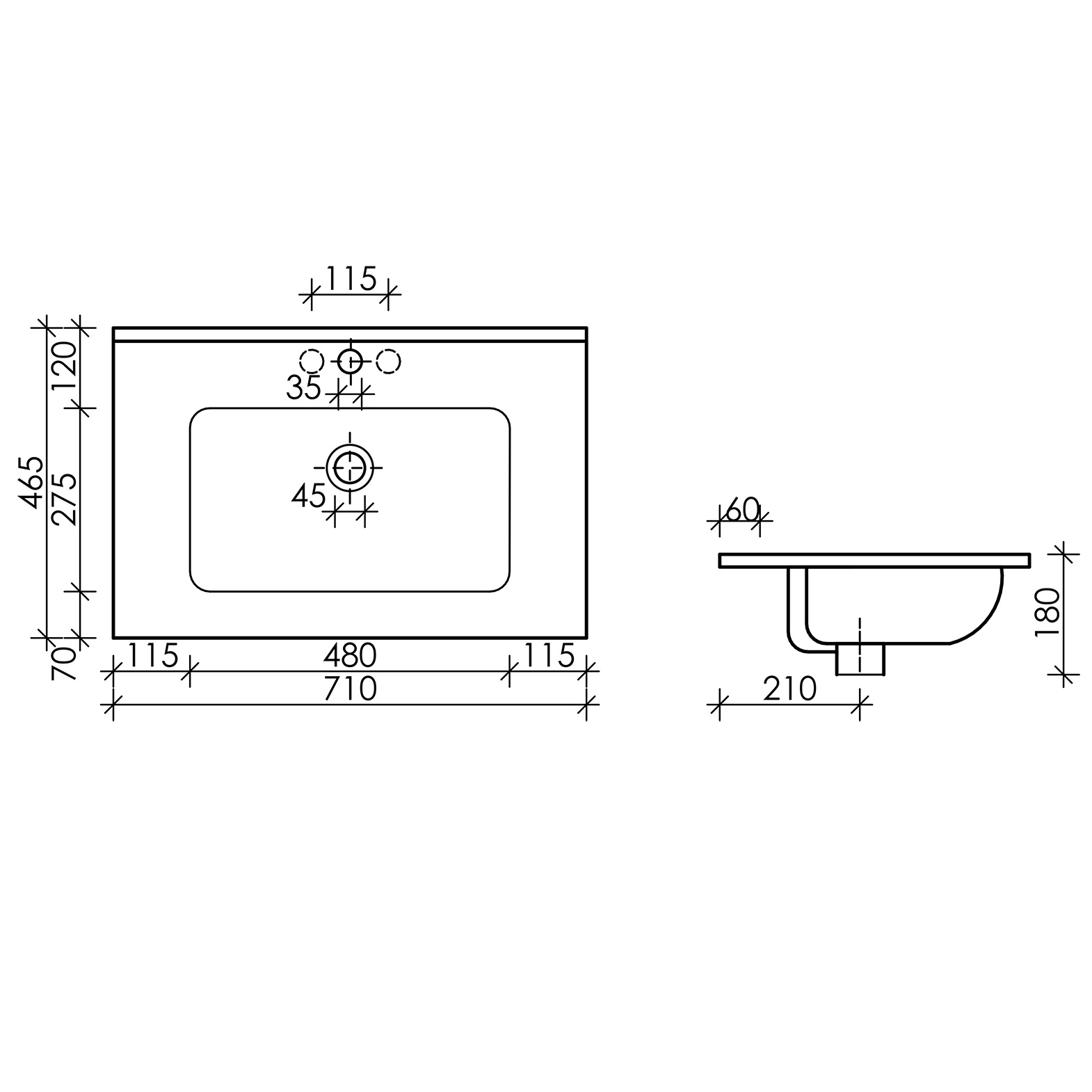 Раковина накладная Ceramica Nova Element CN7007MB 71x46.5 (черный матовый), без донного клапана