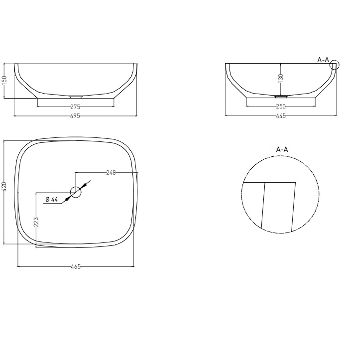 Раковина накладная Salini Gloria S-Stone 1102208M 49.5x44.5x15 (белый матовый), без донного клапана