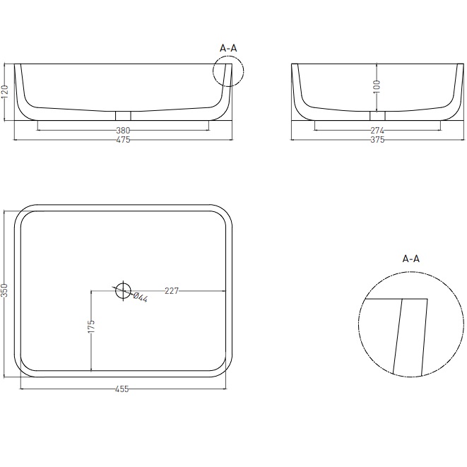 Раковина накладная Salini Gloria S-Stone 1102209M 47.5x37.5x12 (белый матовый), без донного клапана