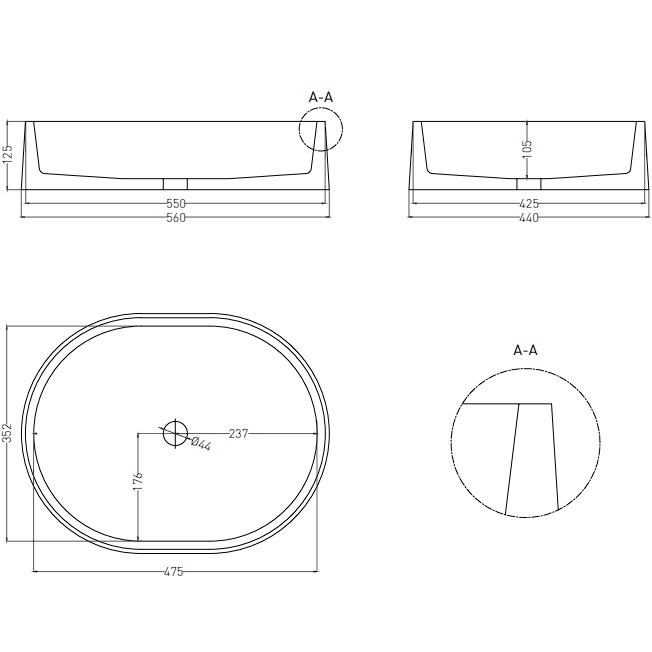 Раковина накладная Salini Gloria S-Stone 1102211MF 56x44x12.5 (покраска RAL полностью, матовый), без донного клапана